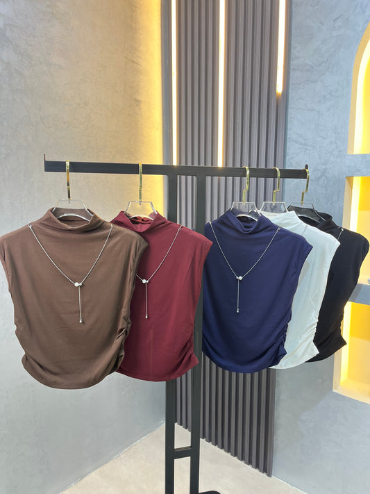 Sleeveless Cotton Basic With Necklace
